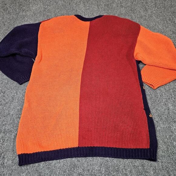 Vintage IB Diffusion Knit Sweater Medium Blue Orange 80s 90s Abstract Sequins - Picture 3 of 6